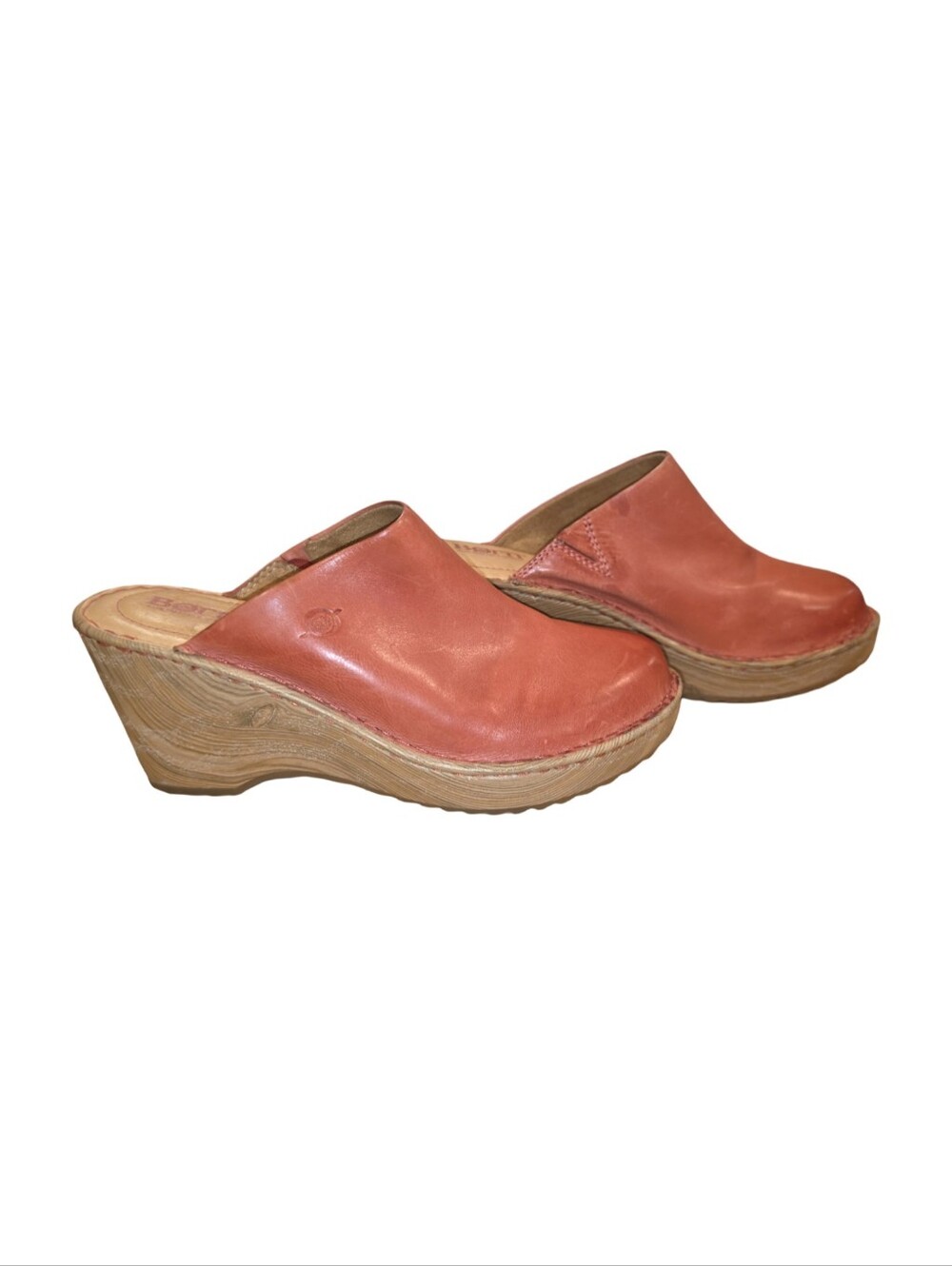Born Natalie Leather Wedge Mules in Rusty Coral Womens Size 8 - Picture 7 of 9